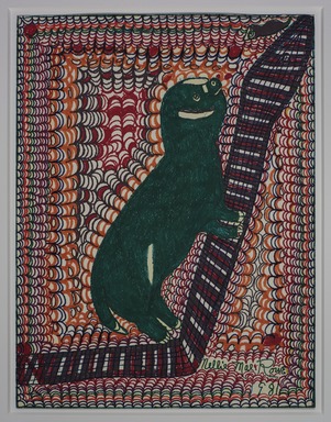 Nellie Mae Rowe (American, 1900 – 1982). <em>Untitled (Green dog and snake)</em>, 1981. mixed media (marker & craypas) on paper, 16 × 12 in. (40.6 × 30.5 cm). Brooklyn Museum, Gift of The Judith Alexander Foundation, 2022.48.3 (Photo: Brooklyn Museum, 2022.48.3_PS11.jpg)