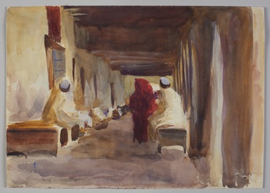 Emily Sargent (American, 1857 – 1936). <em>Figures in interior, Biskra</em>, 1902. Pencil and watercolor, 10 × 14 in. (25.4 × 35.6 cm). Brooklyn Museum, Anonymous gift, 2022.57.19 (Photo: Brooklyn Museum, 2022.57.19_PS11.jpg)