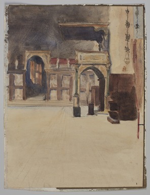 Emily Sargent (American, 1857 - 1936). <em>Interior of the Frari</em>, 1885. Pencil and watercolor, 12 × 9 3/8 in. (30.5 × 23.8 cm). Brooklyn Museum, Anonymous gift, 2022.57.1 (Photo: Brooklyn Museum, 2022.57.1_PS11.jpg)
