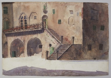 Emily Sargent (American, 1857 - 1936). <em>Courthouse, Prato</em>, 1880. Pencil and watercolor, 13 × 18 5/8 in. (33 × 47.3 cm). Brooklyn Museum, Anonymous gift, 2022.57.2 (Photo: Brooklyn Museum, 2022.57.2_PS11.jpg)