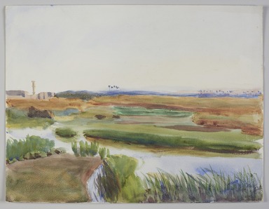 Emily Sargent (American, 1857 – 1936). <em>Landscape with stream, Cairo</em>, 1900–1901. Pencil and watercolor, 14 × 18 1/2 in. (35.6 × 47 cm). Brooklyn Museum, Anonymous gift, 2022.57.6 (Photo: Brooklyn Museum, 2022.57.6_PS11.jpg)