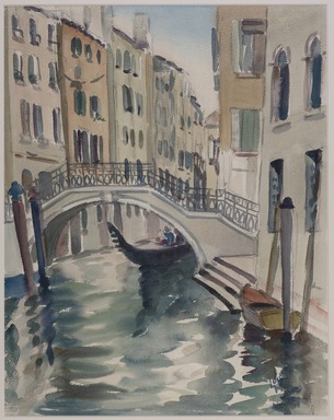 Loïs Mailou Jones (American, 1905-1998). <em>The Bridge</em>, 1938. Watercolor and graphite on paper, 19 1/2 × 15 1/2 in. (49.5 × 39.4 cm). Brooklyn Museum, Robert A. Levinson Fund, purchased in honor of Saundra Williams-Cornwell and W. Don Cornwell for their two decades of stalwart generosity and dedication to the Brooklyn Museum, 2022.8. © artist or artist's estate (Photo: Brooklyn Museum, 2022.8_PS11.jpg)