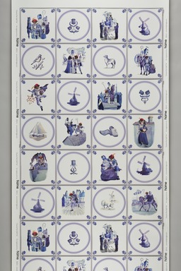 Sheila Bridges (American, born 1964). <em>Zwarte Piet (Black Piet) Wallpaper, Delft Blue colorway</em>, designed 2016; manufactured 2022. Printed paper, 27 × 180 in. (68.6 × 457.2 cm). Brooklyn Museum, Gift of Sheila Bridges
, 2023.13.2 (Photo: Brooklyn Museum, 2023.13.2_PS20.jpg)