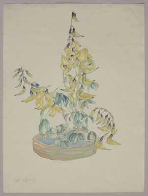 Chiura Obata (American, born Japan, 1885 – 1975). <em>Flower Arrangement, Yellow</em>, September 15, 1939. Watercolor on paper, 20 3/4 × 15 1/2 in. (52.7 × 39.4 cm). Brooklyn Museum, Gift of the Estate of Chiura Obata with additional support from the Alfred T. White Fund, 2023.16.7. © artist or artist's estate (Photo: Brooklyn Museum, 2023.16.7_PS11.jpg)