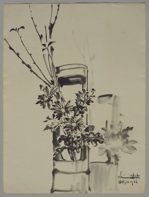 Chiura Obata (American, born Japan, 1885 – 1975). <em>Flower Arrangement with Chrysanthemum</em>, October 10, 1936. Ink on paper Brooklyn Museum, Gift of the Estate of Chiura Obata, in honor of the Brooklyn Museum's 200th Anniversary, with additional support from the Alfred T. White Fund, 2023.16.8. © artist or artist's estate (Photo: Brooklyn Museum, 2023.16.8_PS11.jpg)