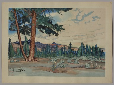 Chiura Obata (American, born Japan, 1885 – 1975). <em>Morning at Mono Lake (Tioga Peak in the Distance)</em>, 1930. Color woodcut, 15 3/4 × 11 in. (40 × 27.9 cm). Brooklyn Museum, Alfred T. White Fund, 2023.17.2. © artist or artist's estate (Photo: Brooklyn Museum, 2023.17.2_PS11.jpg)