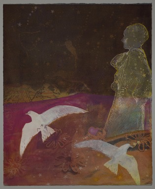 Bea Nettles (American, born 1946). <em>Unresolved Space</em>, 1976. Printed on artist’s paper using non-silver processes and hand coloring, probably some Kwik Print. Overpainted heavily, 18 × 15 in. (45.7 × 38.1 cm). Brooklyn Museum, Gift of the Artist with additional support from the ‎Emily Winthrop Miles Fund, 2023.25.3. © artist or artist's estate (Photo: Brooklyn Museum, 2023.25.3_PS20.jpg)