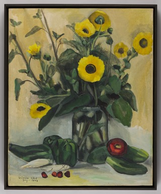 Hisako Hibi (American, born Fukui–Ken, Japan, 1907 – 1991). <em>Topaz Sunflowers</em>, 1944. Oil on canvas, 22 × 18 in. (55.9 × 45.7 cm). Brooklyn Museum, Dick S. Ramsay Fund, 2023.26.2. © artist or artist's estate (Photo: Brooklyn Museum, 2023.26.2_PS20.jpg)