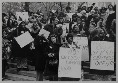 Sebastian Milito (Italian/American, 1943 – 2022). <em>Day Care Demonstration – Brooklyn</em>. Kodak Paper, Kodabromide F.3 Single Weight, 8 × 10 in. (20.3 × 25.4 cm). Brooklyn Museum, Gift of The Family of Sebastian Milito, 2023.32.1. © artist or artist's estate (Photo: Brooklyn Museum, 2023.32.1_PS20.jpg)