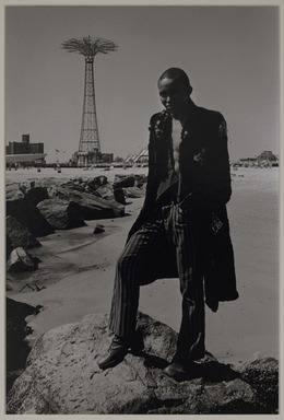 Sebastian Milito (Italian/American, 1943 – 2022). <em>Boy in Fur Coat - Coney Island</em>. Kodak, Polycontrast Double Weight, 11 × 14 in. (27.9 × 35.6 cm). Brooklyn Museum, Gift of The Family of Sebastian Milito, 2023.32.6. © artist or artist's estate (Photo: Brooklyn Museum, 2023.32.6_PS20.jpg)