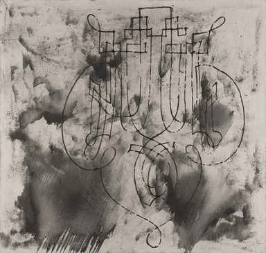 Sigmar Polke (German, born Poland, 1941–2010). <em>Graphite painting with loops (after Dürer)</em>, 1986. Acrylic, graphite, silver oxide on canvas, 74 3/4 × 78 3/4 in. (189.9 × 200 cm). Brooklyn Museum, Gift of the Alex Katz Foundation, in honor of the Brooklyn Museum's 200th Anniversary, 2023.5 (Photo: Brooklyn Museum, 2023.5_cropped_PS22.jpg)