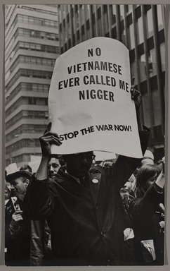 Fred McDarrah (1926–2007, American, b. Brooklyn, NY). <em>Untitled (Anti-Vietnam War Demonstration, United Nations), New York, New York, April 15, 1967</em>, 4/15/1967. Gelatin silver print (vintage), sheet: 8 × 10 in. (20.3 × 25.4 cm). Brooklyn Museum, Gift from the Goldman-Sonnenfeldt Family, 2023.69.18. © artist or artist's estate (Photo: Brooklyn Museum, 2023.69.18_PS11.jpg)