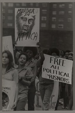 Fred McDarrah (1926–2007, American, b. Brooklyn, NY). <em>Untitled (Avenge Attica Demonstration), New York, New York, September 21, 1971</em>, 9/21/1971. Gelatin silver print (vintage), sheet: 5 × 7 in. (12.7 × 17.8 cm). Brooklyn Museum, Gift from the Goldman-Sonnenfeldt Family, 2023.69.27. © artist or artist's estate (Photo: Brooklyn Museum, 2023.69.27_PS11.jpg)