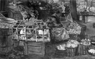 George "Pop" Hart (American, 1868-1933). <em>Old French Market, New Orleans</em>. Watercolor Brooklyn Museum, Gift of the artist, 21.126 (Photo: Brooklyn Museum, 21.126_glass_bw.jpg)