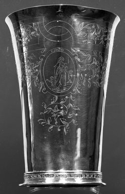 Henricus Boelen (1697-1755). <em>Beaker</em>, ca. 1730. Silver, Height: 6 3/4 in. (17.2 cm). Brooklyn Museum, Gift of Timothy Ingraham Hubbard, 21.236. Creative Commons-BY (Photo: Brooklyn Museum, 21.236_acetate_bw.jpg)