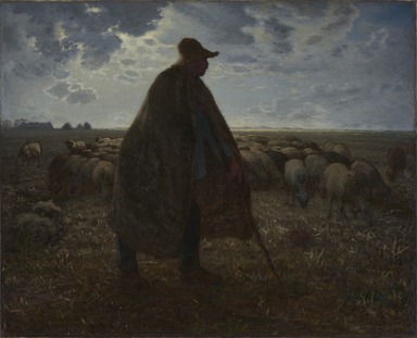 Jean-François Millet (French, 1814-1875). <em>Shepherd Tending His Flock</em>, early 1860s. Oil on canvas, 32 3/16 x 39 9/16 in. (81.8 x 100.5 cm). Brooklyn Museum, Bequest of William H. Herriman, 21.31 (Photo: Brooklyn Museum, 21.31_PS11.jpg)