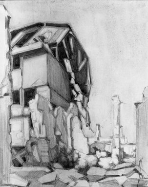 H. Rioux. <em>Ruined House at Reims</em>. Watercolor Brooklyn Museum, Gift of Lucien Jouvaud through the Committee for the Diffusion of French Art, 21.46 (Photo: Brooklyn Museum, 21.46_acetate_bw.jpg)