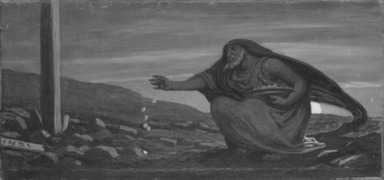Elihu Vedder (American, 1836-1923). <em>The Enemy Sowing Tares</em>, 1892. Oil on canvas, 9 11/16 x 20 9/16 in. (24.6 x 52.2 cm). Brooklyn Museum, Bequest of William H. Herriman, 21.483 (Photo: Brooklyn Museum, 21.483_acetate_bw.jpg)