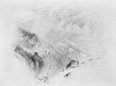 Unknown. <em>Hikers in Snow-Covered Mountains</em>. Watercolor Brooklyn Museum, Bequest of William H. Herriman, 21.491.2 (Photo: Brooklyn Museum, 21.491.2_bw.jpg)