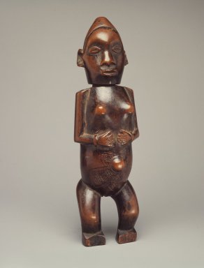 Dondo Kongo. <em>Figural Powder Box (Ndima)</em>, late 19th or early 20th century. Wood, applied materials, 7 1/2 x 2 3/8 x 2 in. (19.1 x 6 x 5.1 cm). Brooklyn Museum, Museum Expedition 1922, Robert B. Woodward Memorial Fund, 22.1127a-b. Creative Commons-BY (Photo: Brooklyn Museum, 22.1127a-b.jpg)