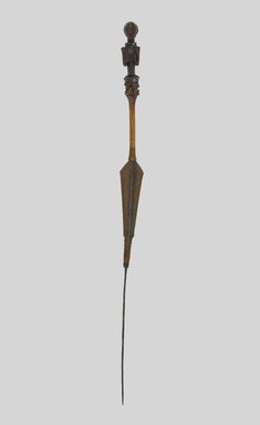 Luba. <em>Ceremonial Staff (Kibango)</em>, 19th century. Wood, glass beads, cloth, fiber, iron, copper alloy, 59 x 3 3/4 x 3 7/8 in. (149.9 x 9.5 x 9.8 cm). Brooklyn Museum, Brooklyn Museum Collection, 22.1132. Creative Commons-BY (Photo: Brooklyn Museum, 22.1132_PS1.jpg)