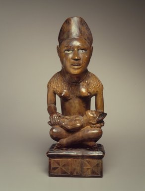 Yombe. <em>Figure of Mother and Child (Phemba)</em>, 19th century. Wood, applied materials, 12 1/2 x 4 1/2 x 3 3/4 in. (31.8 x 11.4 x 9.5 cm). Brooklyn Museum, Museum Expedition 1922, Robert B. Woodward Memorial Fund, 22.1136. Creative Commons-BY (Photo: Brooklyn Museum, 22.1136.jpg)