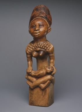 Yombe. <em>Figure of Mother and Child (Phemba)</em>, 19th century. Wood, 11 1/4 x 2 3/4in. (28.6 x 7cm). Brooklyn Museum, Museum Expedition 1922, Robert B. Woodward Memorial Fund, 22.1137. Creative Commons-BY (Photo: Brooklyn Museum, 22.1137_SL3.jpg)