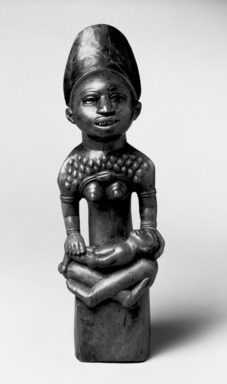 Yombe. <em>Figure of Mother and Child (Phemba)</em>, 19th century. Wood, 11 1/4 x 2 3/4 in. (30.0 x 7.0 cm). Brooklyn Museum, Museum Expedition 1922, Robert B. Woodward Memorial Fund, 22.1137. Creative Commons-BY (Photo: Brooklyn Museum, 22.1137_front_bw.jpg)