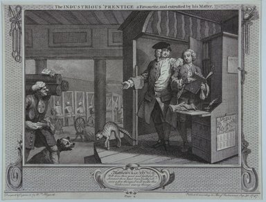 William Hogarth (British, 1697-1764). <em>The Industrious Prentice a Favourite</em>, 1747. Engraving on laid paper, Other: 10 3/8 x 13 11/16 in. (26.4 x 34.7 cm). Brooklyn Museum, Bequest of Samuel E. Haslett, 22.1201 (Photo: Brooklyn Museum, 22.1201_view1_PS12.jpg)