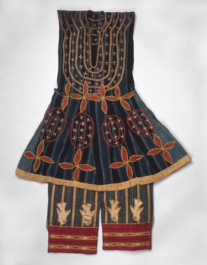 Fon. <em>Robe (Kansawu) and Trousers, from 3 Piece Royal or Noble Costume</em>, late 19th century. Cotton, silk, Tunic: 34 1/4 x 27 9/16 in. (87 x 70 cm). Brooklyn Museum, Museum Expedition 1922, Robert B. Woodward Memorial Fund, 22.1500a-b. Creative Commons-BY (Photo: Brooklyn Museum, 22.1500a-b_edited_version_SL1.jpg)