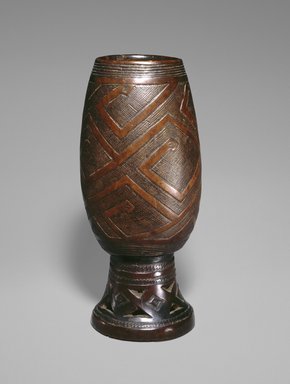 Kuba. <em>Palm Wine Cup (Mbwoongntey)</em>, 19th century. Wood, copper alloy, 8 x 3 3/4 x 3 3/4 in.  (20.3 x 9.5 x 9.5 cm). Brooklyn Museum, Museum Expedition 1922, Robert B. Woodward Memorial Fund, 22.172. Creative Commons-BY (Photo: Brooklyn Museum, 22.172_SL1.jpg)