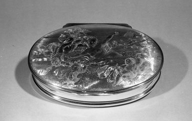  <em>Snuff Box</em>, 19th century. Silver, 3 1/8 x 1 9/16 x 4 3/4 in. (7.9 x 4 x 12 cm). Brooklyn Museum, Gift of Reverend Alfred Duane Pell, 22.1796. Creative Commons-BY (Photo: Brooklyn Museum, 22.1796_view1_acetate_bw.jpg)