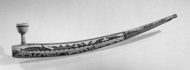 Alaska Native. <em>Pipe</em>, late 19th-early 20th century. Ivory, ink, 10 5/8 x 6 1/8 in. (27 x 15.5cm). Brooklyn Museum, Brooklyn Museum Collection, 22.1797. Creative Commons-BY (Photo: Brooklyn Museum, 22.1797_view2_acetate_bw.jpg)
