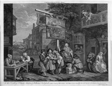 Charles Grignion (English, 1717–1810). <em>Canvassing for Votes, from "Four Prints of an Election,"</em> 1757. Engraving Brooklyn Museum, Bequest of Samuel E. Haslett, 22.1890 (Photo: Brooklyn Museum, 22.1890_bw.jpg)