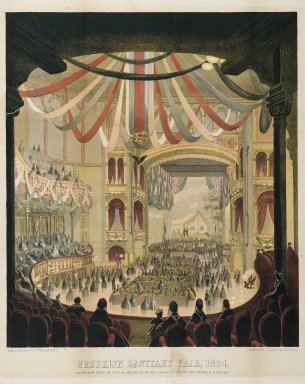 Unknown. <em>Brooklyn Sanitary Fair</em>, 1864. Lithograph on wove paper, image: 16 1/16 x 13 3/4 in. (40.8 x 35 cm). Brooklyn Museum, Bequest of Samuel E. Haslett, 22.1910 (Photo: Brooklyn Museum, 22.1910_PS2.jpg)