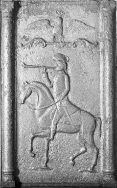  <em>Stove Plate, German Hunter</em>, ca. 1745. Cast iron, Unframed: 21 1/4 x 22 3/4 in. (54 x 57.8 cm). Brooklyn Museum, Brooklyn Museum Collection, 22.1935. Creative Commons-BY (Photo: Brooklyn Museum, 22.1935_acetate_bw.jpg)