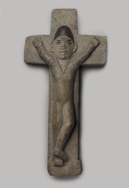 Kongo. <em>Crucifix</em>, late 19th or early 20th century. Stone, pigment, 13 x 6 1/2 x 2 1/2 in. (33.0 x 16.6 x 6.4 cm). Brooklyn Museum, Museum Expedition 1922, Robert B. Woodward Memorial Fund, 22.240. Creative Commons-BY (Photo: Brooklyn Museum, 22.240_PS9.jpg)