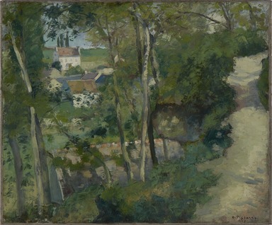 Camille Jacob Pissarro (Saint Thomas, (former Danish West Indies), 1830–1903, Paris, France). <em>The Climb, Rue de la Côte-du-Jalet, Pontoise (Chemin montant, rue de la Côte-du-Jalet, Pontoise)</em>, 1875. Oil on canvas, 21 1/4 x 25 7/8 in. (54 x 65.7 cm). Brooklyn Museum, Purchased with funds given by Dikran G. Kelekian, 22.60 (Photo: Brooklyn Museum, 22.60_PS11.jpg)