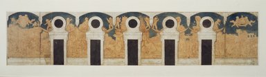Pierre Puvis de Chavannes (French, 1824-1898). <em>Study for Mural for Arched Galleries, Musée Picardy, Amiens (Projet de Décoration pour les Galeries Cintrées, Musée Picardy, Amiens</em>, 1864-1865. Gouache, ink, graphite, and red chalk on thick wove paper with additional pieces attached, 11 5/8 x 52 7/8 in. (29.5 x 134.3 cm). Brooklyn Museum, Charles Stewart Smith Memorial Fund, 22.61 (Photo: Brooklyn Museum, 22.61.jpg)
