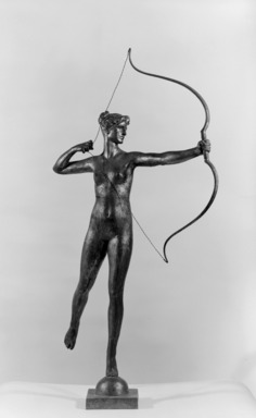 Augustus Saint-Gaudens (American, born Ireland, 1848-1907). <em>Diana of the Tower</em>, 1895. Gilded Bronze, 40 7/8 x 20 7/8 x 15 3/4 in. (103.8 x 53 x 40 cm). Brooklyn Museum, Robert B. Woodward Memorial Fund, 23.255. Creative Commons-BY (Photo: Brooklyn Museum, 23.255_bw.jpg)