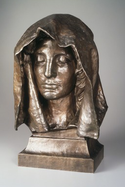 Augustus Saint-Gaudens (American, born Ireland, 1848–1907). <em>Head from the Adams Memorial</em>, modeled 1891, copyrighted 1908. Bronze, 19 5/16 x 12 x 7 1/2 in. (49.1 x 30.5 x 19.1cm). Brooklyn Museum, Robert B. Woodward Memorial Fund, 23.256. Creative Commons-BY (Photo: Brooklyn Museum, 23.256.jpg)