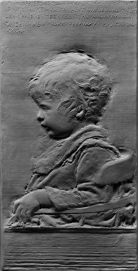 Augustus Saint-Gaudens (American, born Ireland, 1848-1907). <em>Homer Schiff Saint-Gaudens</em>, Modelled 1882. Bronze, wood frame, Plaque: 19 3/4 x 10 1/8 x 1/4 in. (50.2 x 25.7 x 0.6 cm). Brooklyn Museum, Robert B. Woodward Memorial Fund, 23.288.4. Creative Commons-BY (Photo: Brooklyn Museum, 23.288.4_bw.jpg)