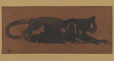 Henri Deluermoz (French, 1876-1943). <em>Chat Noir</em>. Watercolor, 6 1/2 x 15 in.  (16.5 x 38.1 cm). Brooklyn Museum, Museum Collection Fund, 23.82 (Photo: Brooklyn Museum, 23.82_PS2.jpg)