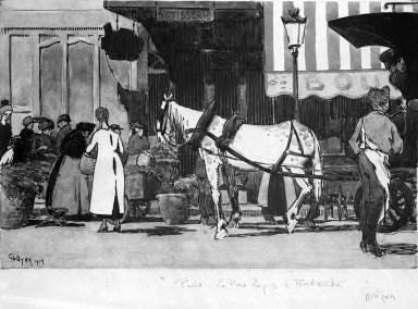 Henry Gazan. <em>Street Scene, Montmartre</em>. Watercolor, 9 x 14 in.  (22.9 x 35.6 cm). Brooklyn Museum, Gift of Edward C. Blum, 23.89 (Photo: Brooklyn Museum, 23.89_glass_bw.jpg)