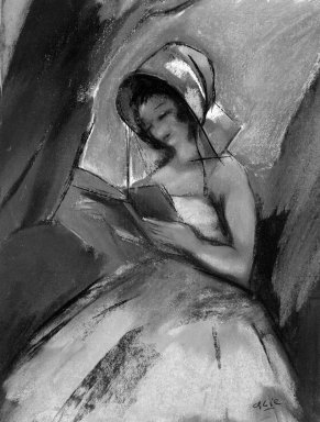 Charles Félix Gir (French, 1893-1941). <em>Dancer Reading</em>. Pastel, 14 x 10 1/2 in.  (35.6 x 26.7 cm). Brooklyn Museum, Gift of Edward C. Blum, 23.90 (Photo: Brooklyn Museum, 23.90_glass_bw.jpg)