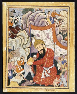 Indian. <em>Zumurrud Shah Takes Refuge in the Mountains</em>, ca. 1570. Opaque watercolor and gold on cotton cloth, sheet: 31 x 25 in.  (78.7 x 63.5 cm). Brooklyn Museum, Museum Collection Fund, 24.48 (Photo: Brooklyn Museum, 24.48_front_IMLS_SL2.jpg)