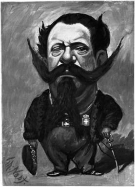 Thomas Nast (American, 1840-1902). <em>Caricature of King Victor Emmanuel II</em>, 1866. Oil on canvas, 47 15/16 x 35 13/16 in. (121.8 x 91 cm). Brooklyn Museum, Gift of Dr. Henry Moses, 24.66 (Photo: Brooklyn Museum, 24.66_bw.jpg)