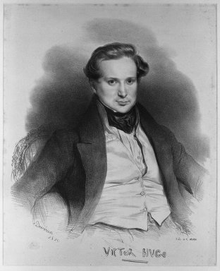 Achille Devéria (French, 1800-1857). <em>Victor Hugo</em>, 1829. Lithograph on China paper laid down, 14 x 11 5/16 in. (35.5 x 28.8 cm). Brooklyn Museum, Gift of Frank L. Babbott, 25.179 (Photo: Brooklyn Museum, 25.179_acetate_bw.jpg)
