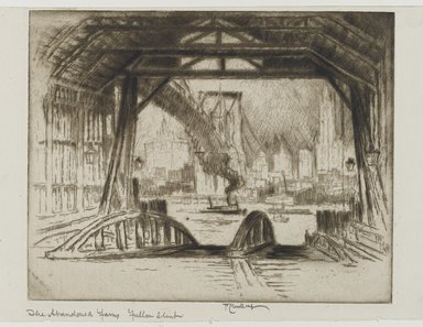Joseph Pennell (American, 1860-1926). <em>The Deserted Ferry</em>, 1924. Etching, Image: 10 1/16 x 7 15/16 in. (25.5 x 20.2 cm). Brooklyn Museum, Gift of Edward C. Blum, 25.46 (Photo: Brooklyn Museum, 25.46_PS1.jpg)