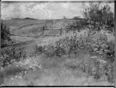Sarah  Paxton Ball Dodson (American, 1847-1906). <em>A Farm Road, Buxted</em>, 1898. Oil on canvas, 13 7/8 x 17 15/16 in. (35.2 x 45.5 cm). Brooklyn Museum, Gift of R. Ball Dodson, 25.524 (Photo: Brooklyn Museum, 25.524_cropped_bw.jpg)
